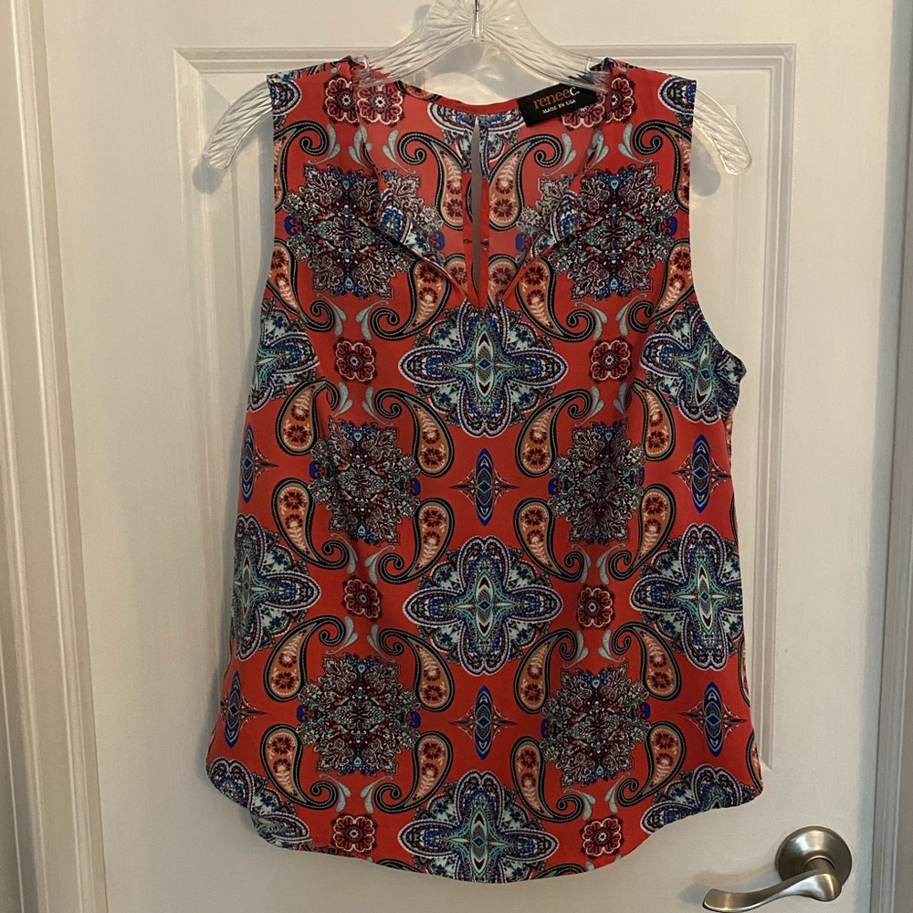Renee C Pink Jory Split Neck Top